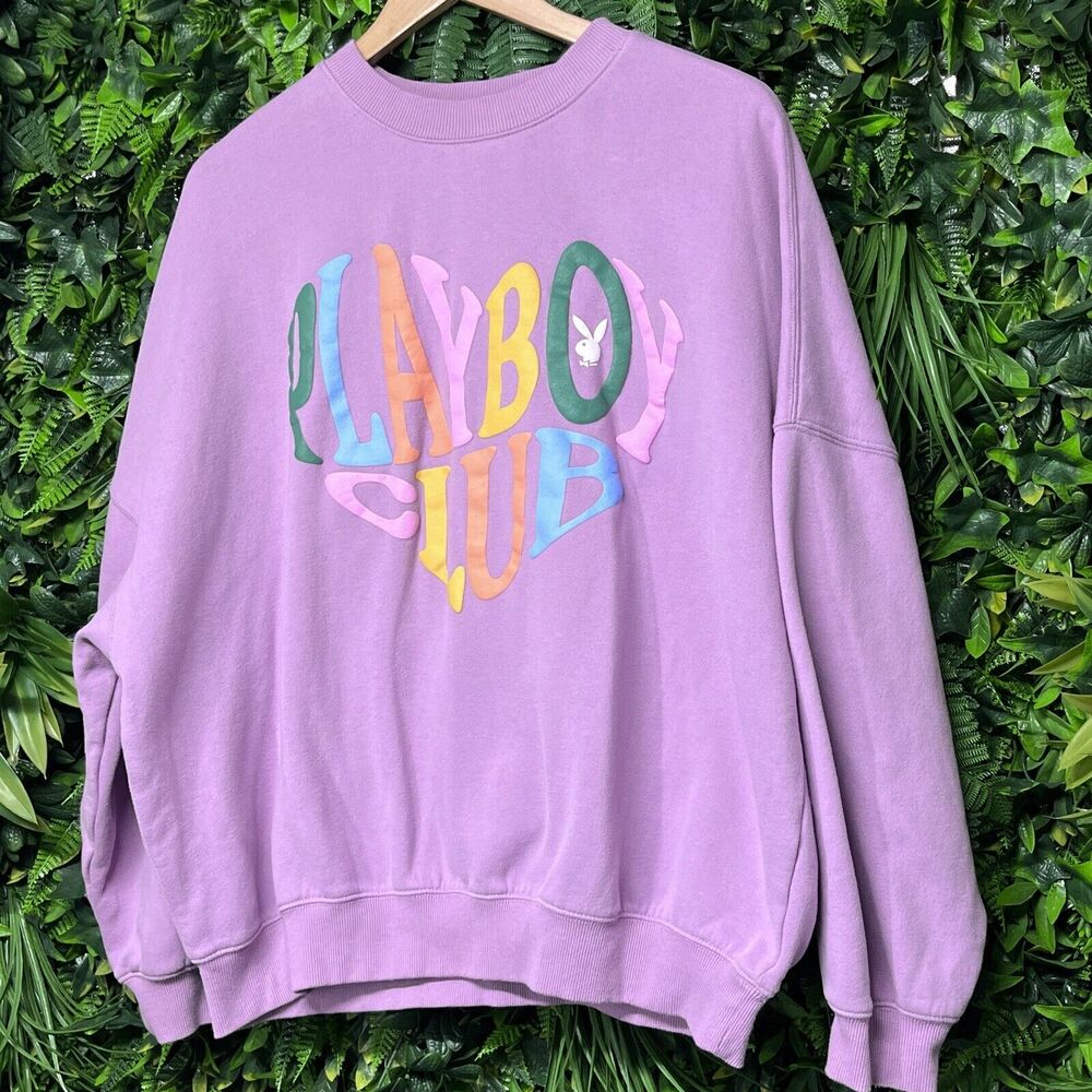 PLAYBOY PACSUN Men Sweatshirt Small Purple Pull Over Sweater Jumper‎ 2417